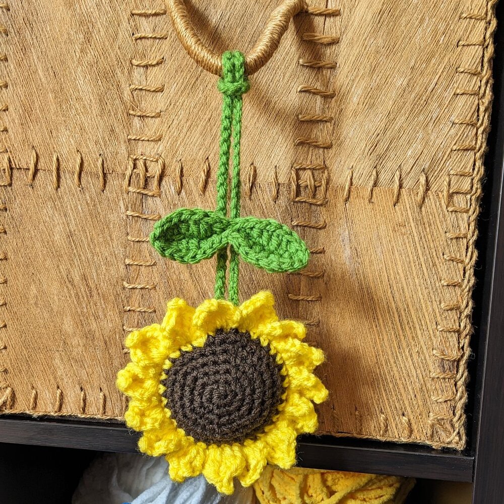 Crochet Sunflower Car Mirror Hanging Charm | Crochet Hanging Accessory - Picture 9 of 11
